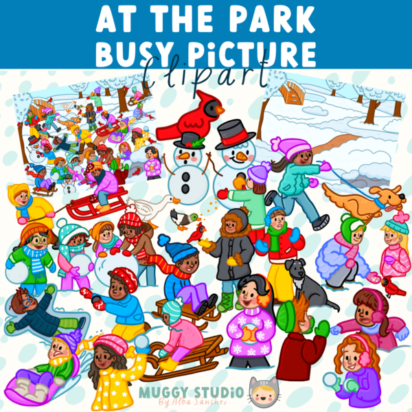 At the Park Busy Picture {Winter Busy Image Clip Art} - Image 2