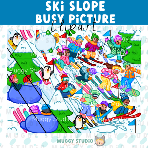 At the Ski Slope Busy Picture {Winter Busy Image Clip Art}