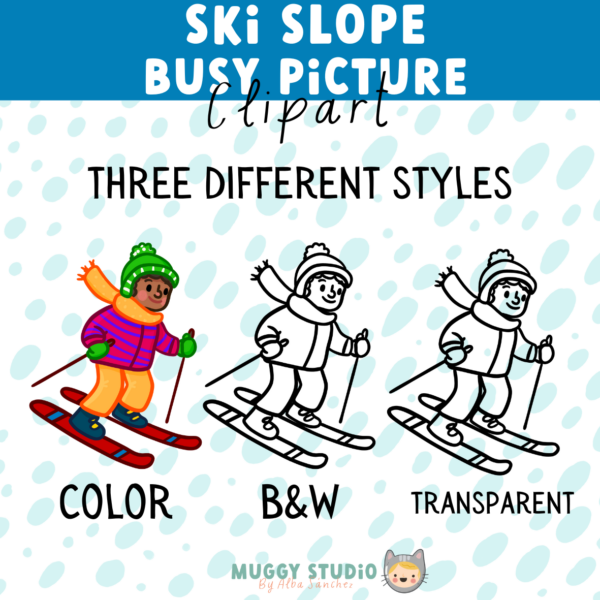 At the Ski Slope Busy Picture {Winter Busy Image Clip Art} - Image 4