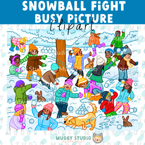 Snowball Fight Busy Picture {Winter Busy Image Clip Art} - Image 2