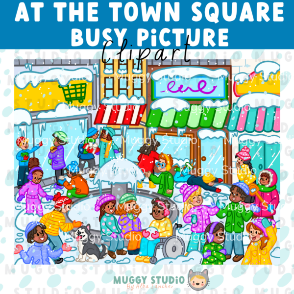 At the Town Square Busy Picture {Winter Busy Image Clip Art}