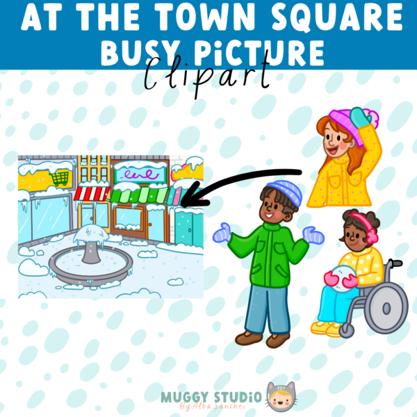 At the Town Square Busy Picture {Winter Busy Image Clip Art} - Image 3