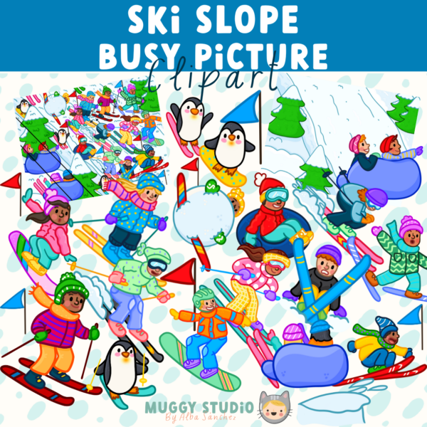 At the Ski Slope Busy Picture {Winter Busy Image Clip Art} - Image 2