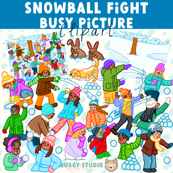 Snowball Fight Busy Picture {Winter Busy Image Clip Art}